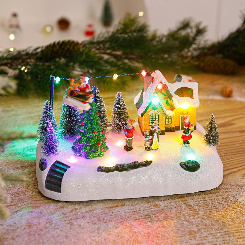 Christmas decorations glowing music boxes rotating small trains Santa Claus ornaments 01