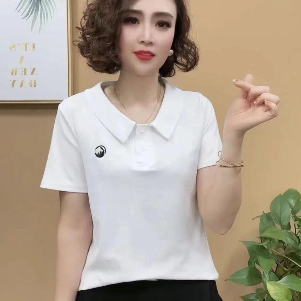 

Женская стильная летняя хлопковая футболка с воротником Питер Пэн - Короткий рукав, повседневный и облегающий дизайн 4XL (suggested for 65-70 kg) белый