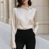 Langarm Oversize Satin Hemden & Blusen für Bluse Lässige lockere Frühling Herbst Oberteile Damen Hemd mit Knöpfen