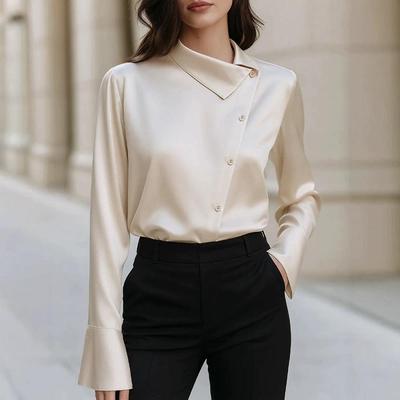 Long Sleeve Oversized Satin Shirts & Blouses for Blouse Casual Loose Spring Autumn Tops Women Button Up Shirt