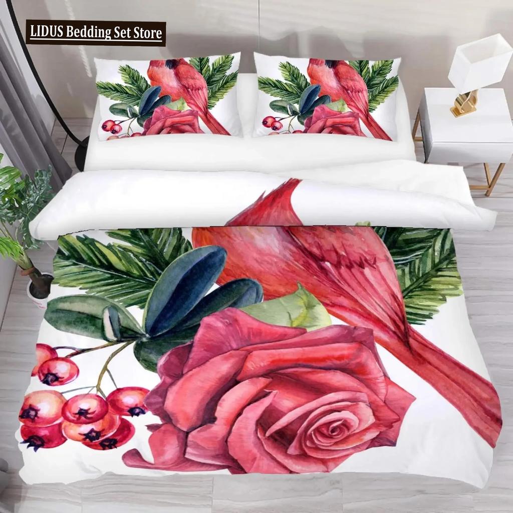Comforter Cardinal Red Bird Bedding Set For Child Youth Pine Tree Comforter Animal Snow King Size Soft
