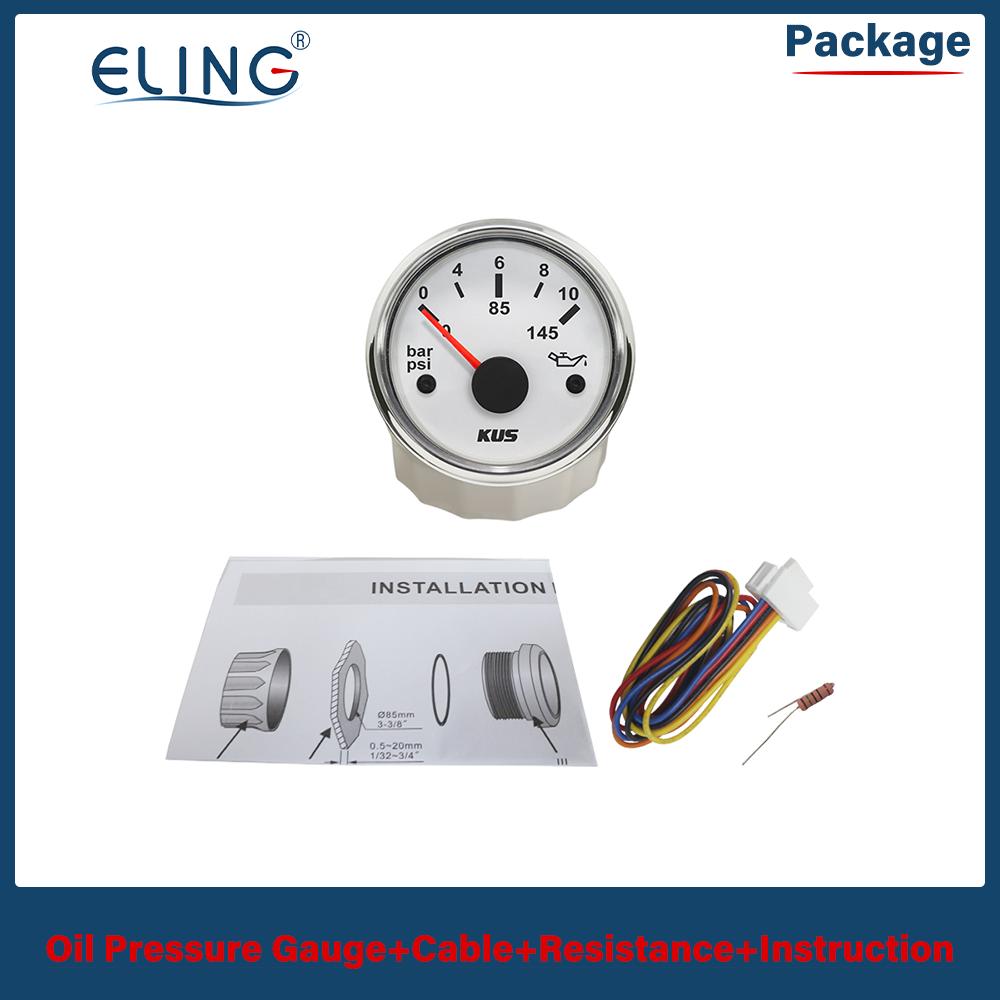 KUS 52mm 0-5Bar 0-10Bar Oil Pressure Gauge Car Boat 0-75Psi 0-145Psi Red Yellow Available Backlight Oil Pressure Sensor