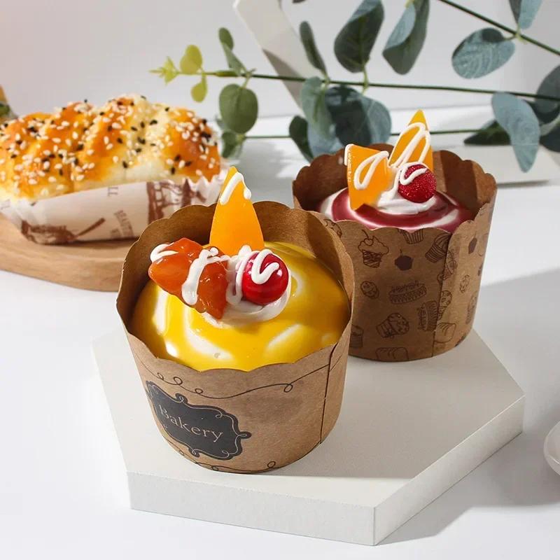 Home Decor PU  Simulated Square Paper Cup Bread Model Cup Fruit Cream Brushed Cake Dessert Shooting Prop Decoration