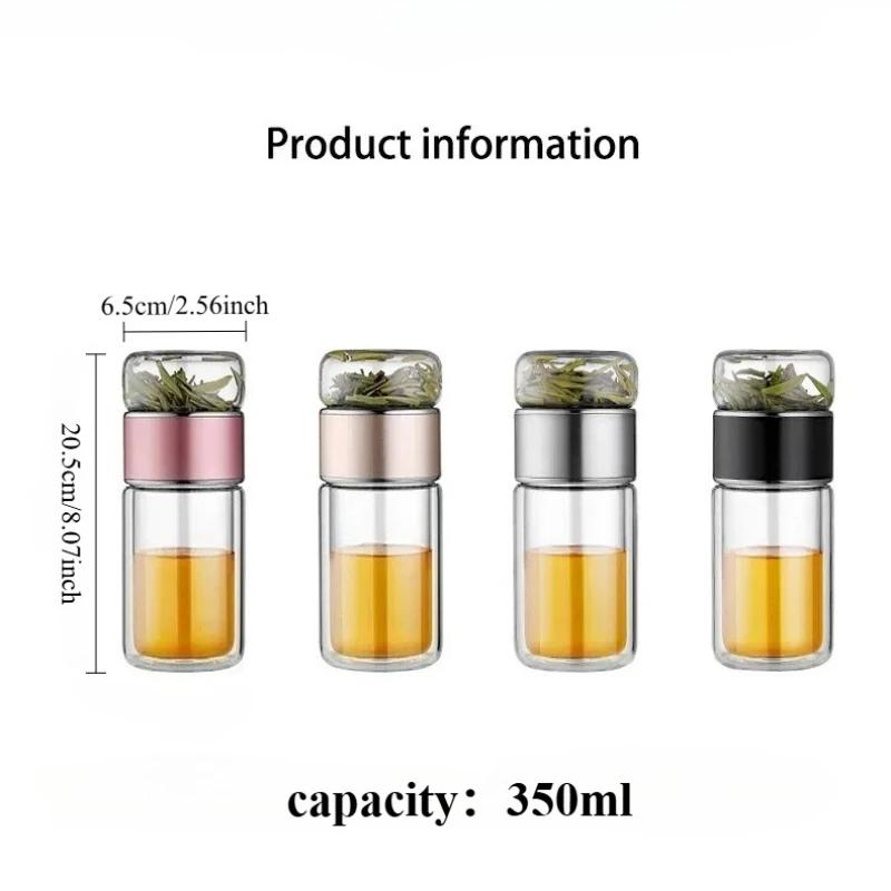Tea Infuser Glass Cup - Double Wall Insulated & Heat-Resistant, Cute Portable Tumbler for Women, Summer Travel & Office Use