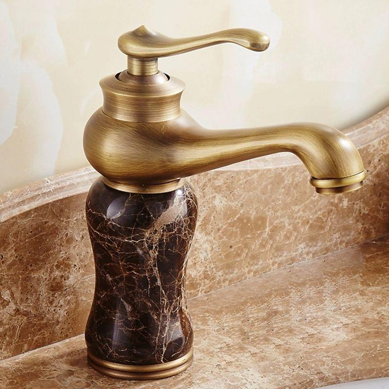 Rose Gold Luxury Bathroom Basin Faucet Single Handle Vanity Sink Mixer water Taps Brass Natural Jade Basin Sink Faucet Chrome