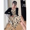 Chic Floral Print Slip Dress - Hong Kong Style Qixi Waist-Cinching Two-Piece