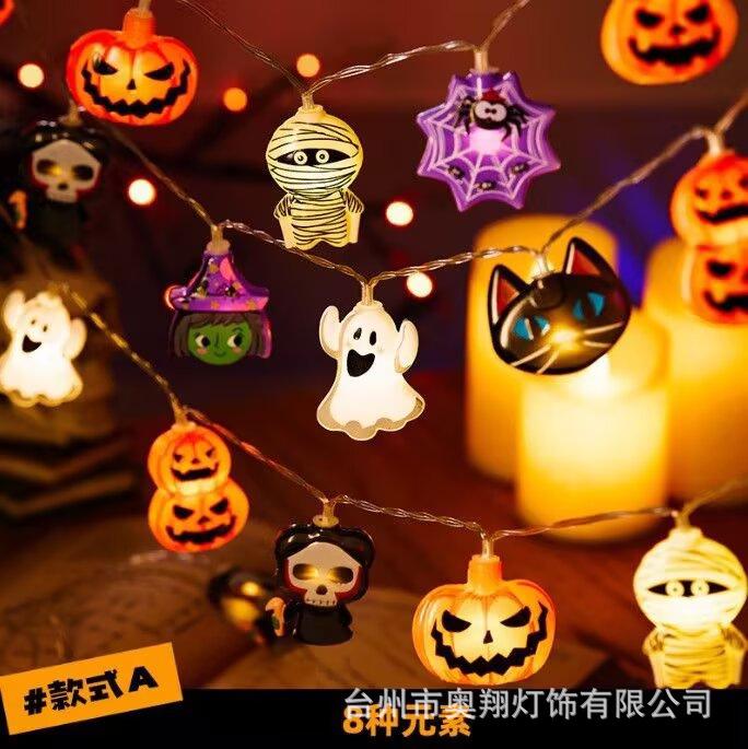 Colorful Halloween Pumpkin Bat Ghost String Lights for Spooky Decor