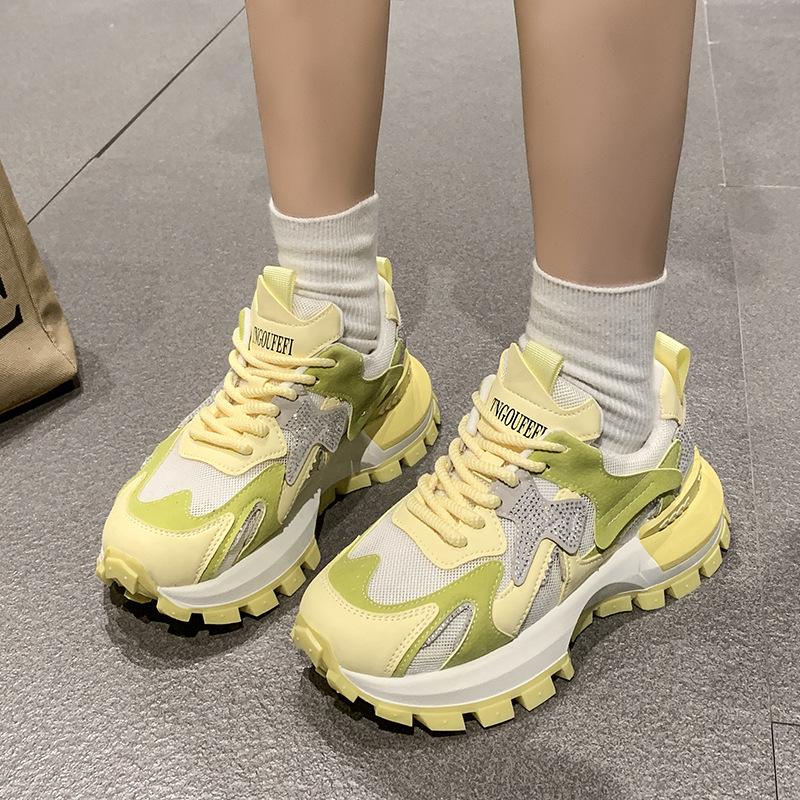 2025 spring and summer new breathable mesh casual shoes platform rhinestone fashion versatile sports