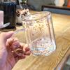 Heat Resistant Girl Heart Quicksand Double Glass Mug with Anti-Scald Handle Sparkling Bubble Ball Couple Gift Small