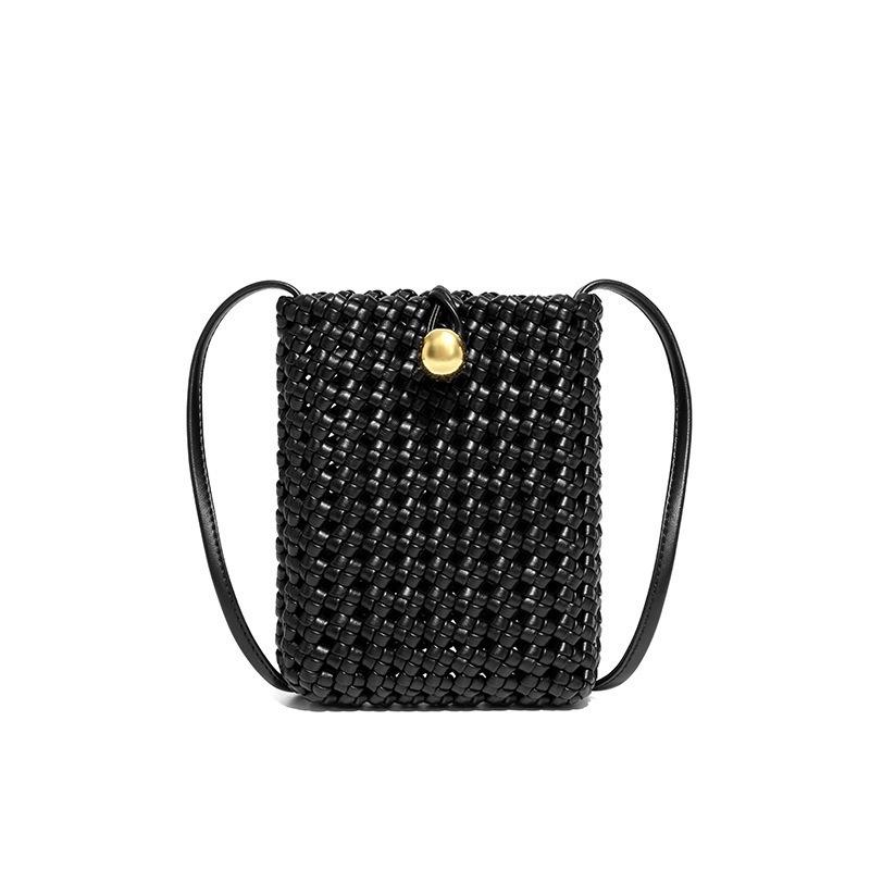 Leather woven bag, high-end hollow bag, mobile phone bag, one-shoulder crossbody bag
