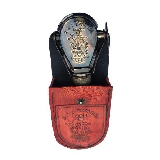 Monokularowy antyczny mosiężny lornetka żeglarska, teleskop ze skórzanym etui Monokularowy