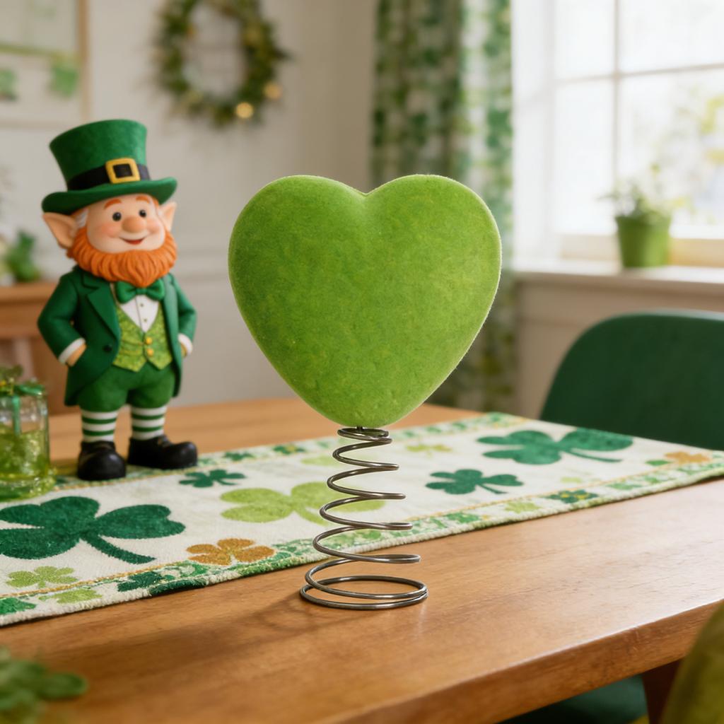 Creative Fluorescent Green Flocked Heart Shaped Tree Top Decoration, Irish Holiday-themed Ornament.