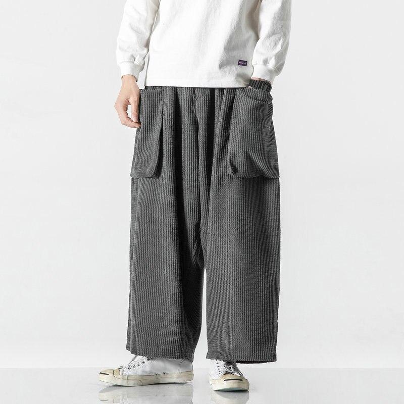 Autumn Winter New Corduroy Casual Pants Men Solid Color Loose Wide Leg Pants Straight Harem Trousers Streetwear Sweatpants Plus Size
