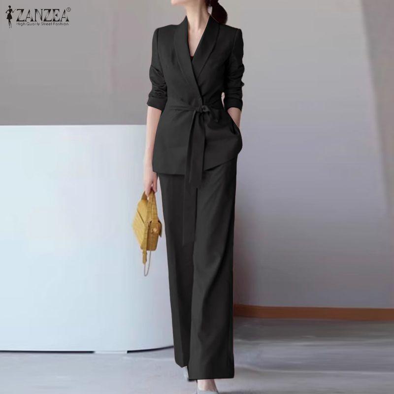 ZANZEA Women Long Sleeve Casual Blazer and Pants Two Piece Suit Sets