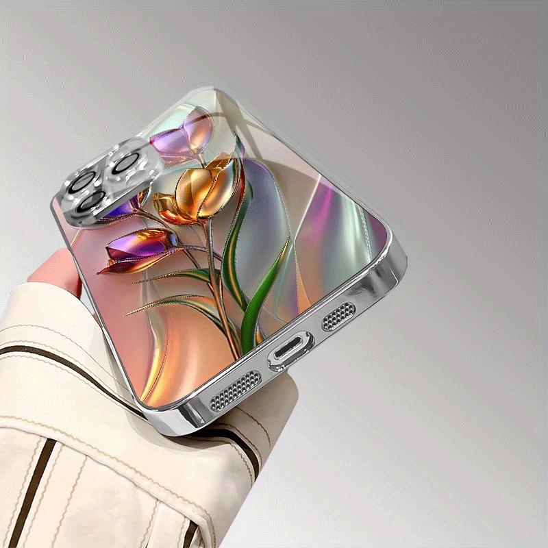Artystyczne Etui na Telefon ze Szkła Galwanizowanego z Wzorem Tulipana Dla iPhone 17 Pro Max 16 Pro 15 Plus 14 13 12 11 16E 17 Air Pokrowiec TPU