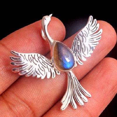 Reiki-Anhänger, Silberanhänger, Phönix-Vogel-Anhänger, Labradorit-Anhänger 925 Sterling Silberschmuck, Kristallheilungs-Anhänger, Muttertagsgeschenk