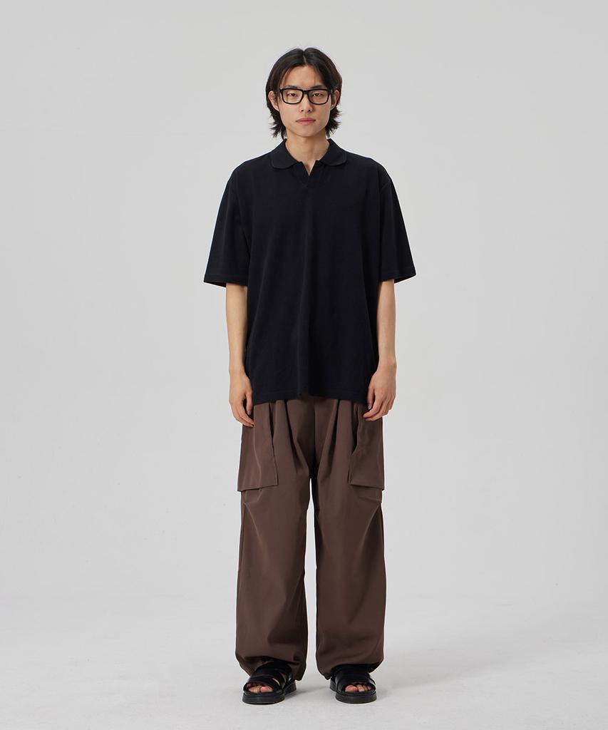 MAKEITTO Two Tuck Wide Parachute Cargo Pants_Brown