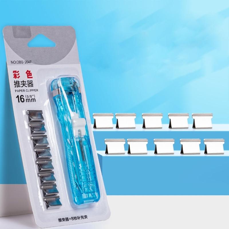 Manual Plastic Paper Clamp Dispenser with 8 Metal File Cllip Refills For Efficient Paper Archival Document Management