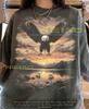 American Bald Eagle Majestic Raptor Mountain Landscape Comfort Colors® Tshirt, Wildlife Nature Art Sunrise Lake View Tee