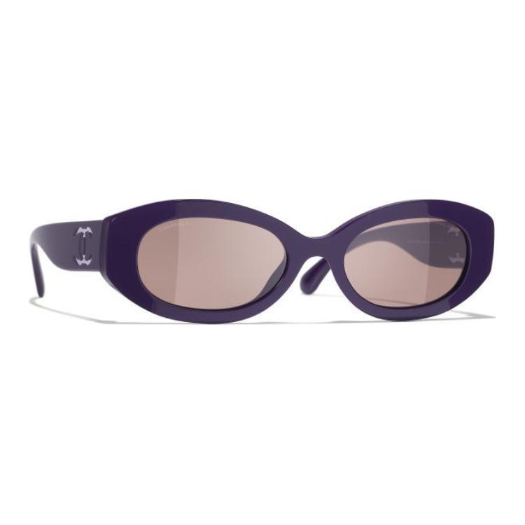 Chanel Logo Oval Sunglasses Unisex Sunglasses Purple A71634X02110S5853