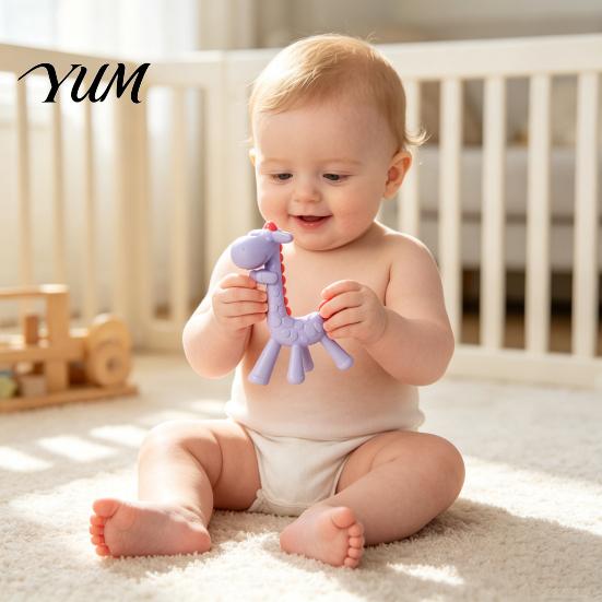 Essential Baby Shower Gift Giraffe Teething Toy for Infants, Food-Grade Silicone Chew Stick Gum Relief, One Piece Molded Teether BPA-Free 0-12 Months,