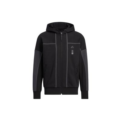Knit Bonded Jacket With Stripe Print And Logo Zip Hoodie Men Outerwear Black HN8974