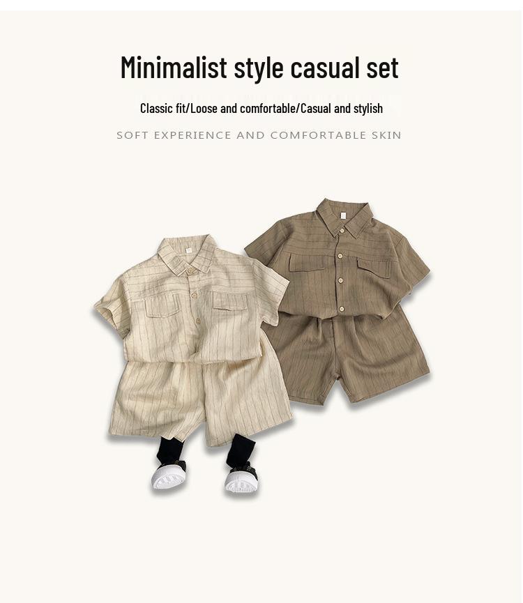 Baby Jungen Baumwoll-Leinen Gestreiftes Hemd & Shorts Set - Kurzarm Sommer Outfit