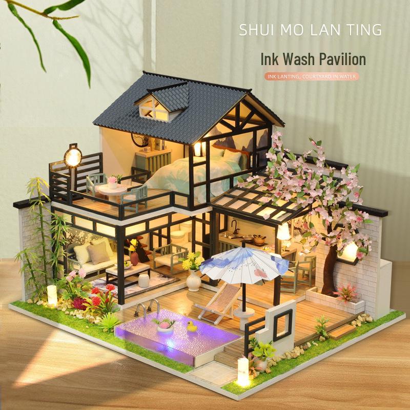 

Jiate DIY Ink Lan Pavilion Creative Birthday Gift Toy House Model P011-A Ink Pavilion (No Dust Cover) - Chinese