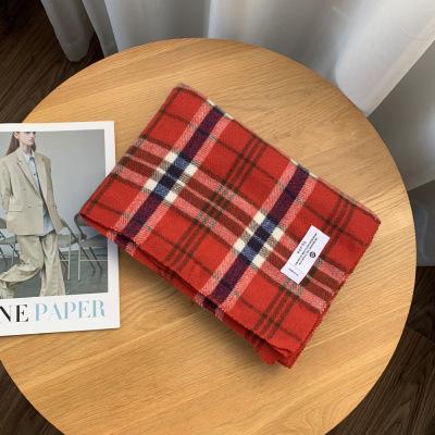 Korean version ins soft waxy imitation cashmere double-thread plaid scarf women's winter color matching versatile warm student knitted scarf
