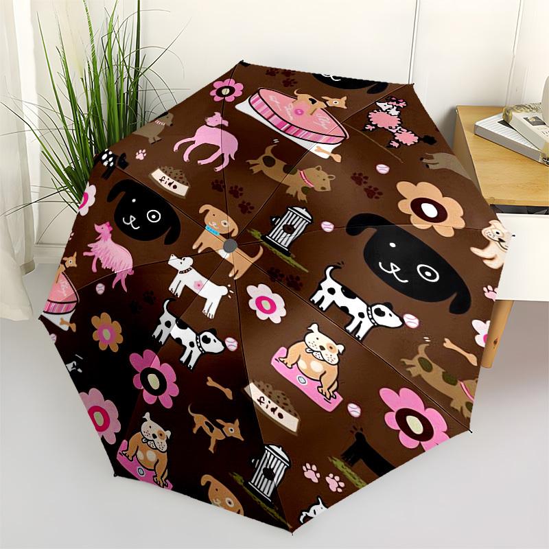 1pc Dogs and Flowers Pattern Umbrella with Plastic Handle,Vibrant Cartoon Pattern,Multi-functional UmbrellaPT367