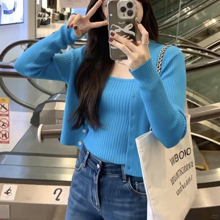 Two-Piece Knitted Camisole & Cardigan Set - Korean Style Spring Women s Fashion One Size