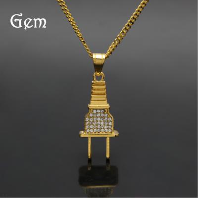 Přívěsek Zlacený Diamantový Plug Street Hip-Hop Pánský Slitinový Náhrdelník