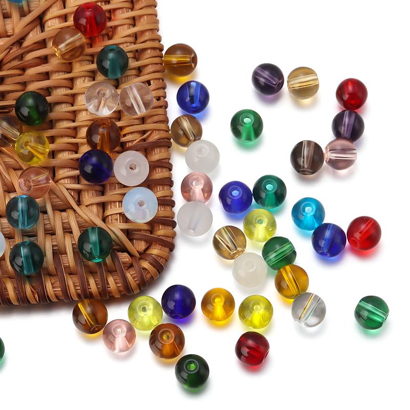50 Stück Runde Glasperlen Bunt Transparent Glänzend Lose Perlen Für Schmuckherstellung DIY Basteln Halskette Armband Zubehör Großhande