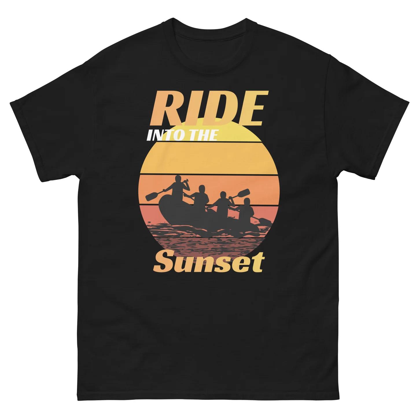 

Ride Into The Sunset Rafting T-shirt 100% Cotton Retro Sunset Graphic Tee Unisex WOMEN Casual Tops M
