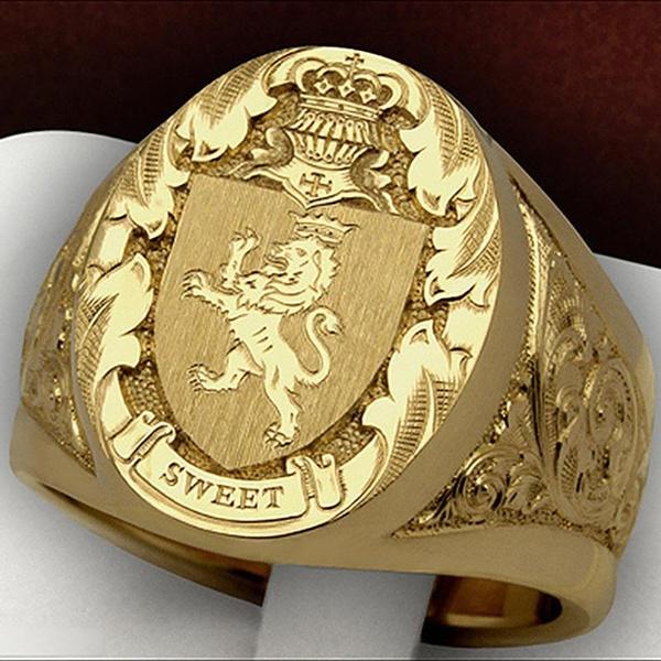 1 Stück Luxus Krone Löwe Schild Ringe für Männer Vintage Mode Edelstahl Hip Hop Gelbgold Antik Punk Verlobung Schmuck