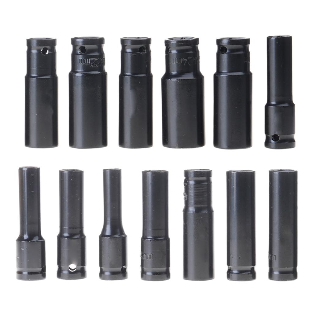 10/13Pcs Efficient 1/2" Drive Deep Impact Socket 6 Point for Efficient Screw Tightening Automotive and Furniture Repair