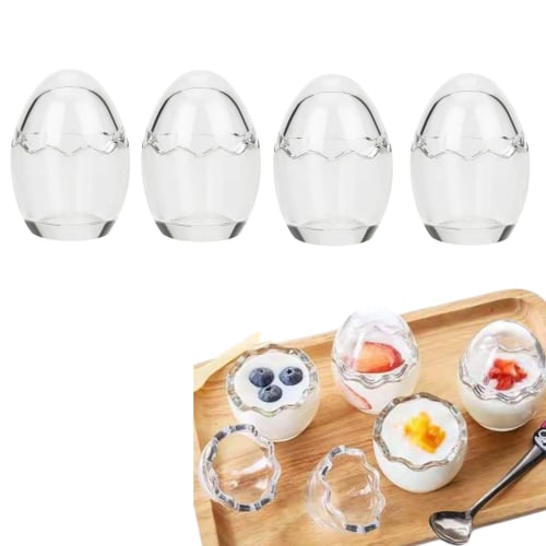 Cute, Heat-Resistant Glass Pudding Cups, Eggshell-Shaped, 100ml, Mini, Transparent, with Cover, for Yogurt, Jelly, and Desserts. Perfect for Chawanmus
