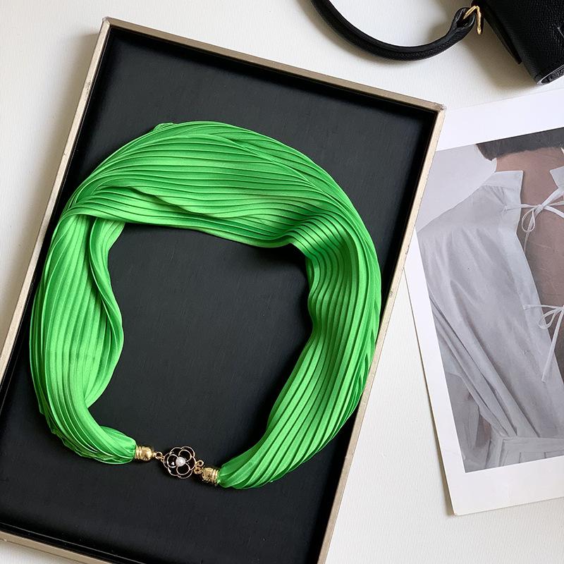New Monochrome Magnetic Variety Silk Scarf Necklace Women's Pleated Summer Sunscreen Headscarf Decorative Scarf
