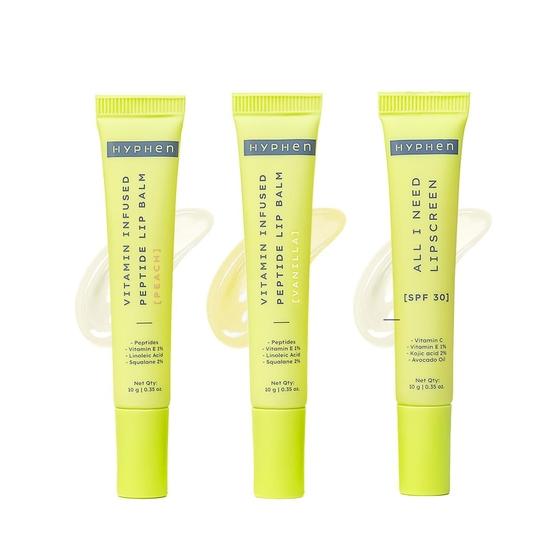 

Набор бальзамов для губ Hyphen для сухих и потрескавшихся губ | Ароматы ванили и персика с защитой SPF 30 - Увлажняющие и питательные для мужчин и женщин