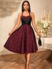 Wine Jacquard Long Women Dresses for Birthday Party Folds A Line Floral Mid Calf Strapless Neck Mounted High Waist Outfits