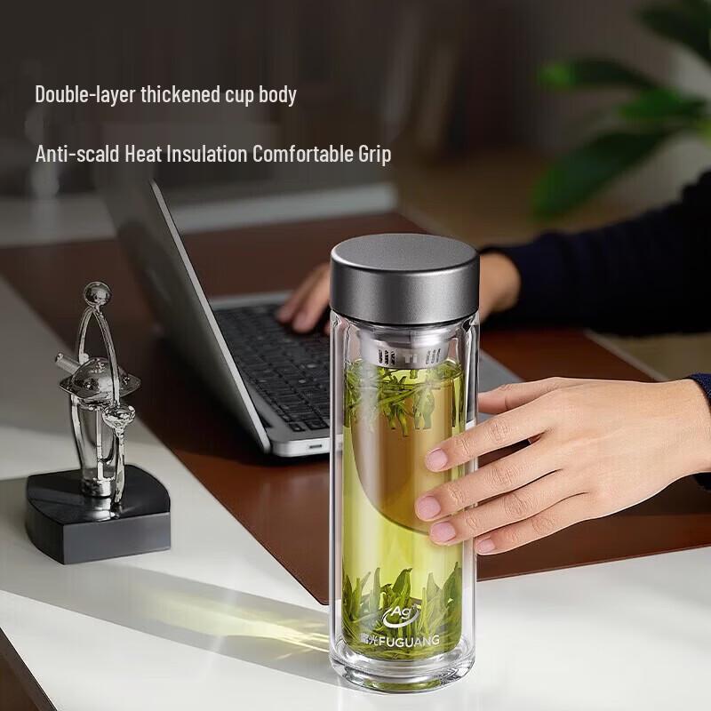 FUGUANG Pure Titanium Double-Layer Glass Tea Cup