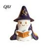 Desktop Halloween Ornament Lighted Ghost Figurine, Resin Wizard Statue with LED Light, Cute Holiday Figurine Reading Book Night Light for Home