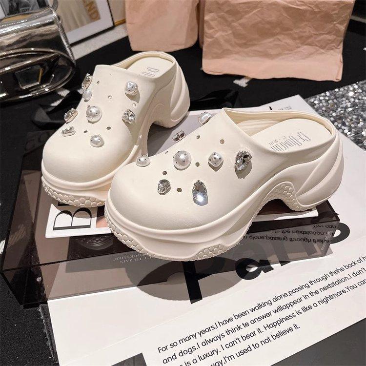 

[youshilai] Muffin thick-soled heightening baotou half slippers 2025 new hole shoes beach cool slippers 39