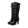 Vintage Punk Boots for Women In Autumn Winter New Style Thick Heel Super High Heel Versatile Round Head Belt Buckle High Boots