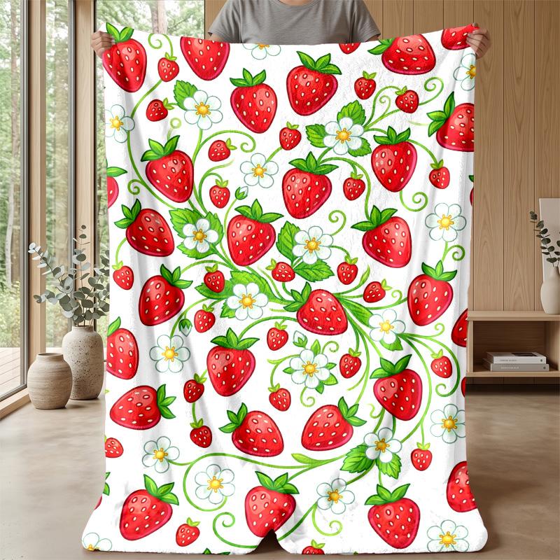 Strawberry Fantasy Garden Theme Blanket Lightweight Warm Flannel Blanket Decorative Throw Blanket for Home Decoration
