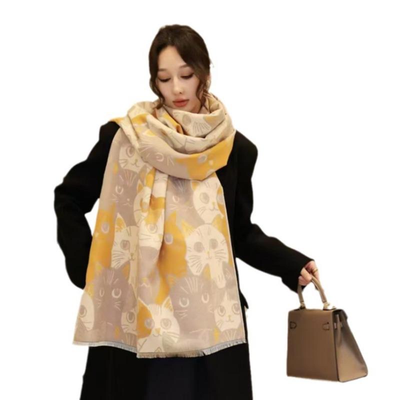 Women S Double Sided Faux Cashmere Warm Shawl Fashion Versatile Cape Scarf