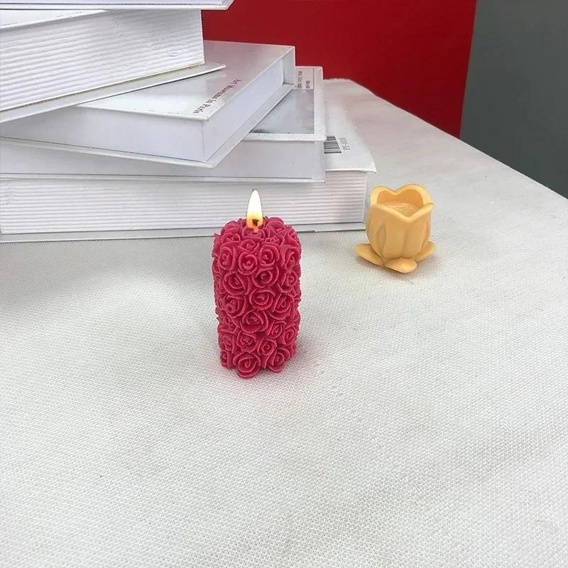 Creative Diy Rose Flower Shape Candle Mold Handmade Gypsum Plaster Mould Cylinder Silicone Soap Aromatherapy Wax Scented Mold