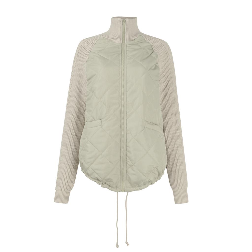 Autumn and Winter Women's Solid Color Knitted Patchwork Quilted Jacket Casual Lightweight Stand Collar Long Sleeve Zip Jackets Padded Outerwear Coats