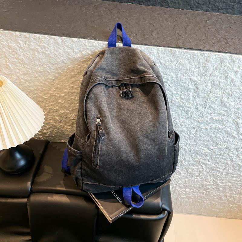 Schoolbag new gradual change color denim cloth backpack simple women retro backpack student outdoor travel backpack