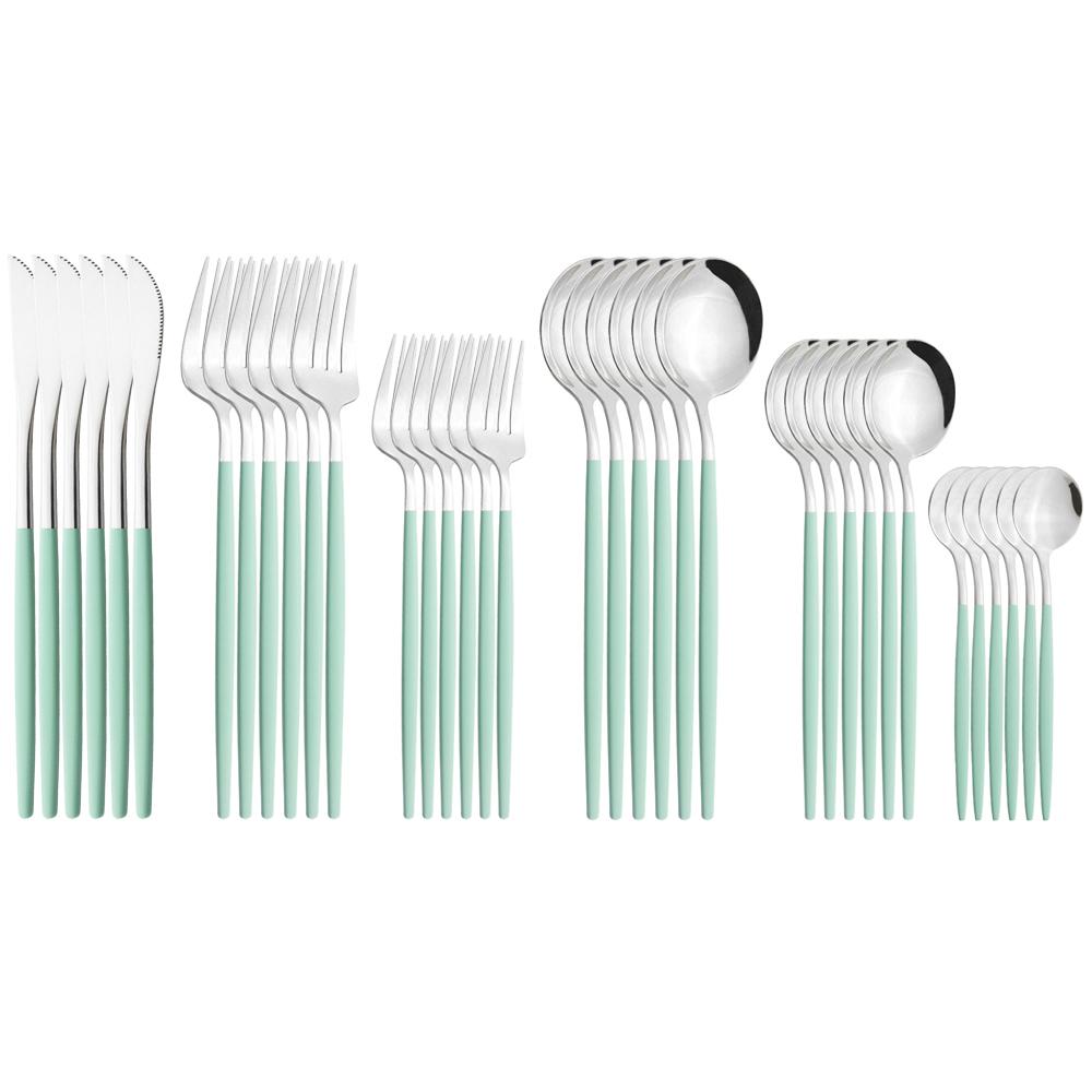 Western 36Pcs Black Gold Cutlery Set Mirror Silverware Stainless Steel Dinnerware Knife Cake Fork Spoon Tableware Flatware Kitchen Wedding Accessories